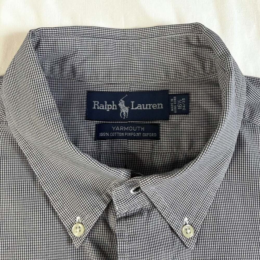 Vintage Ralph Lauren Yarmouth Oxford Shirt Men’s 16.5 34/35 Gray Micro Check
